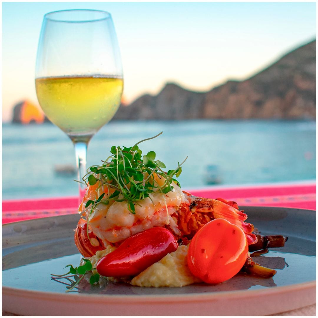Shrimp with a view of the Arch at Mango Deck